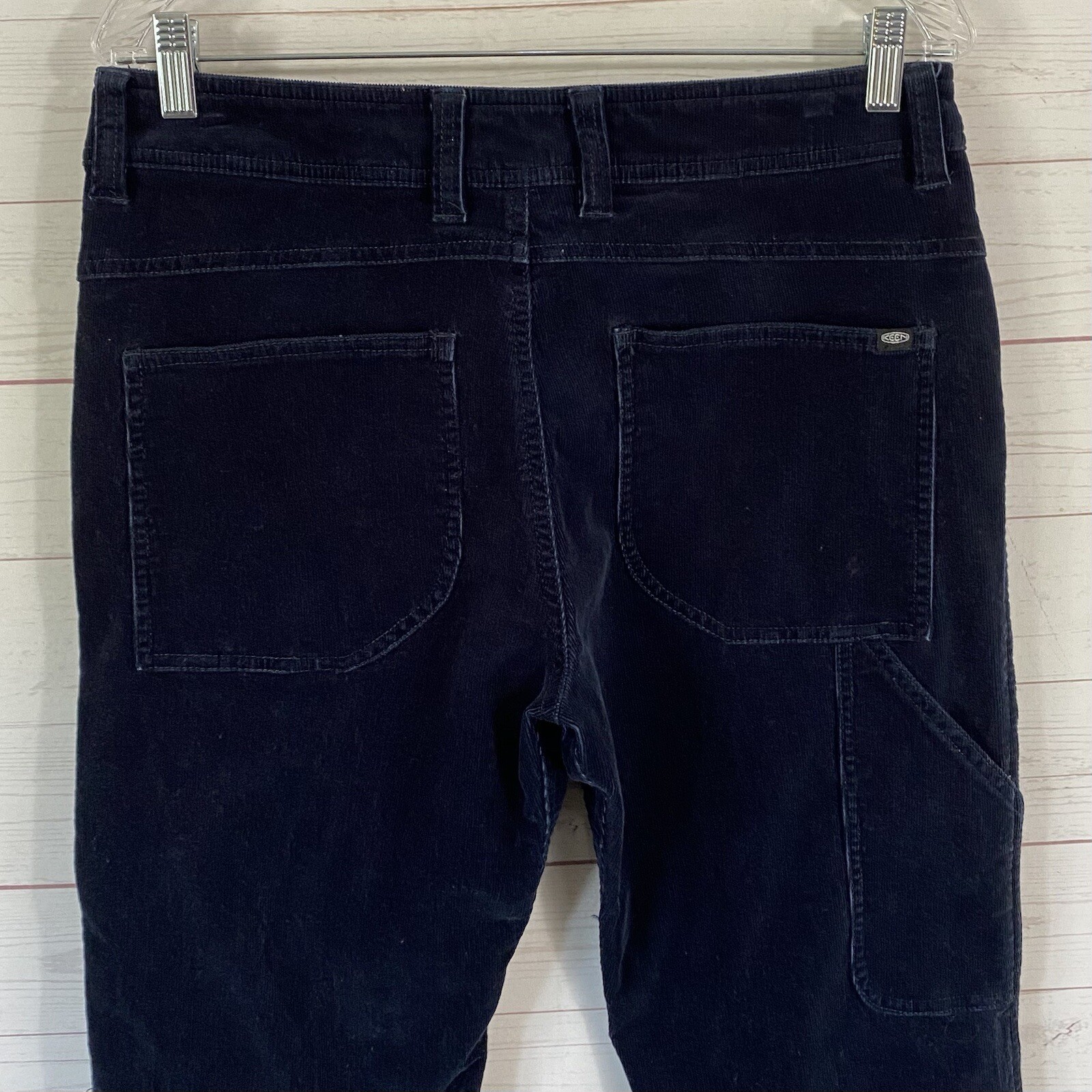 Pantaloni in velluto a coste da uomo Keen taglia 32 blu misto cotone tasche elastiche gamba sottile