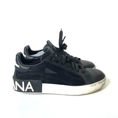 Dolce & Gabbana Portofino Leather Sneakers Trainers Womens 36 6 Black Mesh Shoes