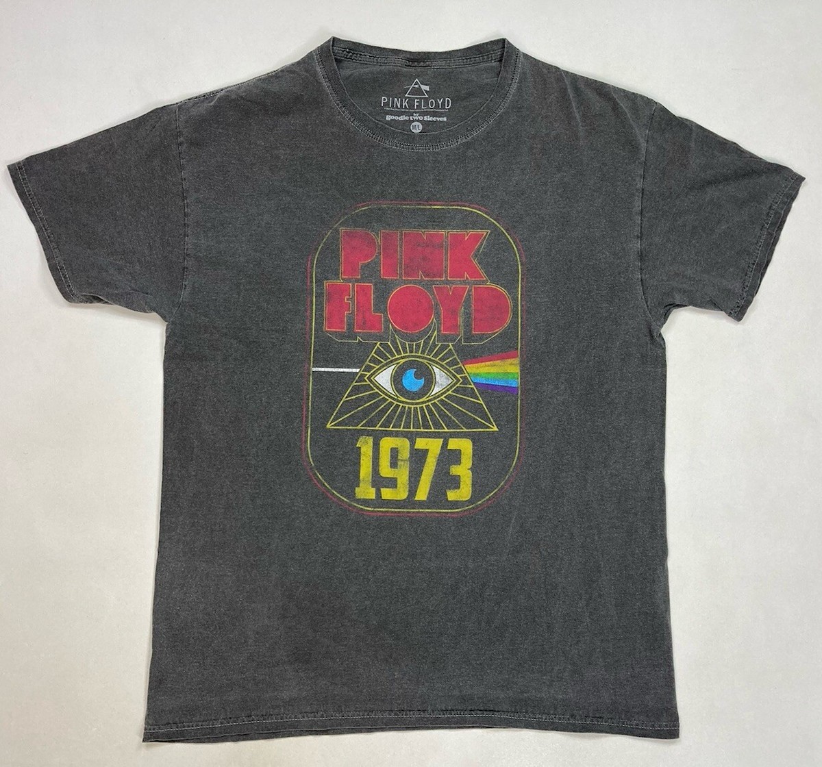 【HI FI FNK】Pink Floyd Top Pink Floyd 1973 Retro Graphic T-shirt Men Large Gray Black