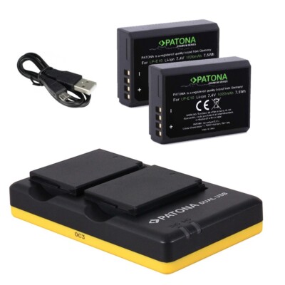 2x Akku für Canon LP-E10 LPE10 1020mAh Akkus + Dual Schnell Ladegerät Micro USB 