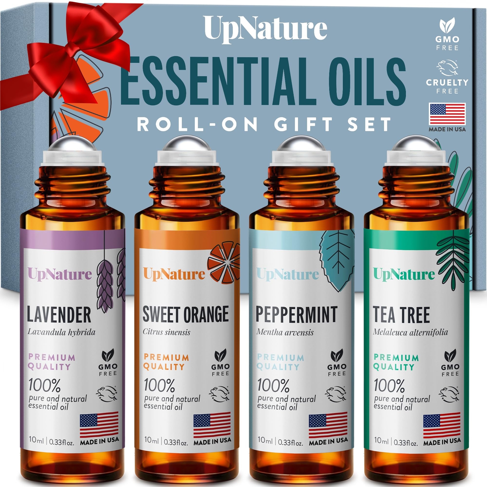 UpNature Top 4 Essential Oil Roll On Gift Set - Peppermint Lavender Tea Tree ...