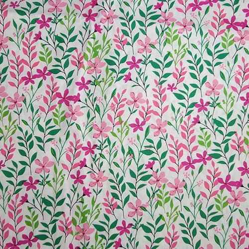 2 Yards Waverly Inspirations Siebdruck Schwankende Blätter rosa grün auf weiß - Bild 2 von 2