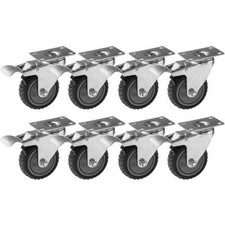 8 Pack 4" Grey w/ Brake Caster Wheel Rought All Terrain Outdoor Outside Casters