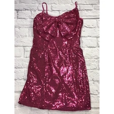 Ronny Kobo Pink Sequins Tulip Mini Dress w large Bow on front XS