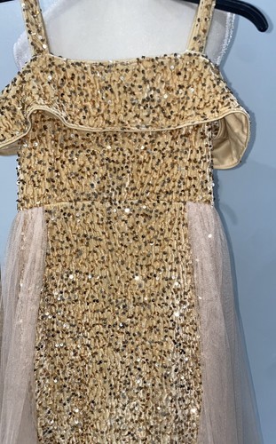 Vestido elegante de lentejuelas doradas Tween para niñas con falda de malla adjunta talla 11 - Imagen 4 de 9