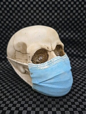 Skull With Surgical Mask Figurine 4 inch