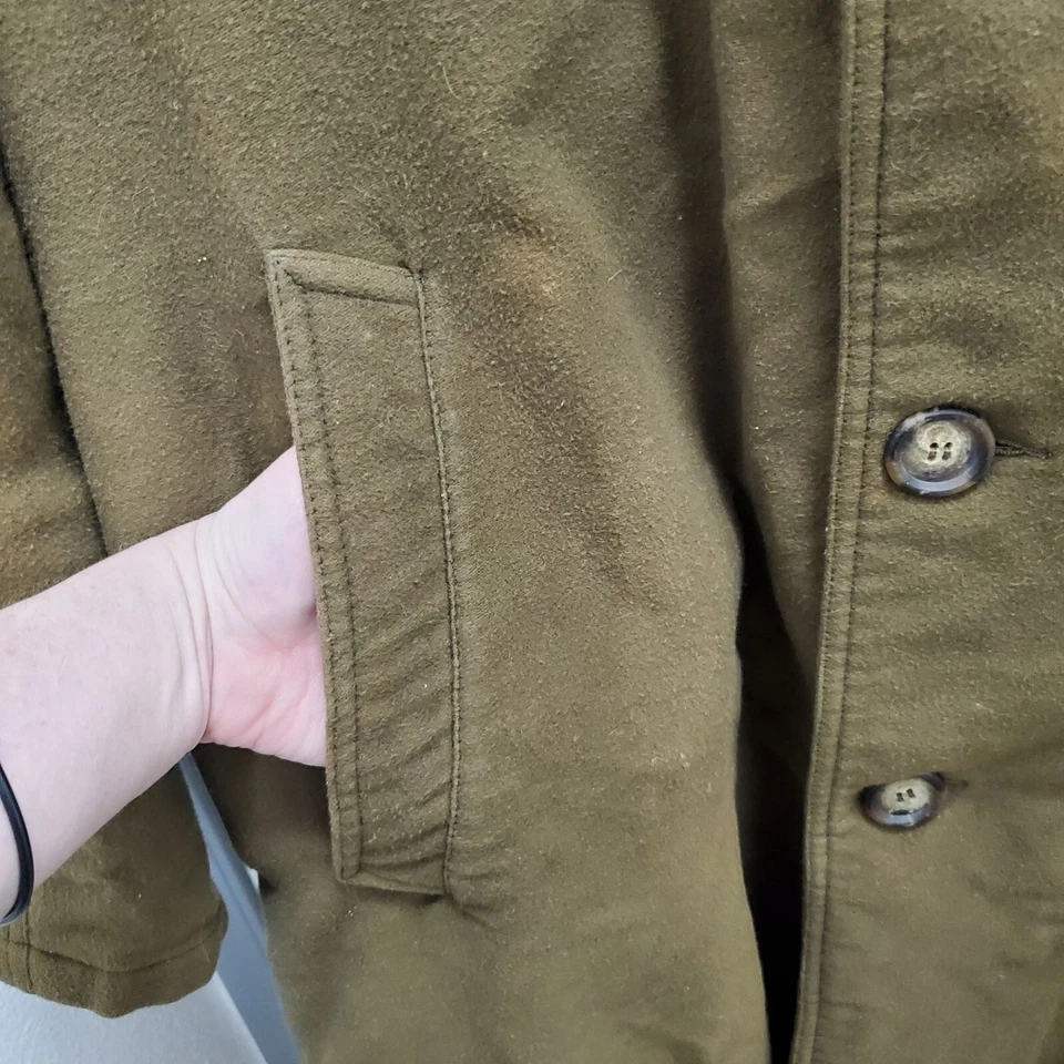 Giorgio Armani Men's Vintage Olive Wool Belted Military Trench Coat Size 42 - Image 3 of 4