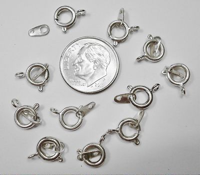 24 pcs Silver color 12 - 7mm spring ring jewelry clasps & 12- clasp tabs  fpc107