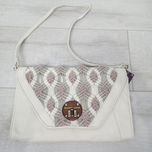  Elliott Lucca White Bag leather fabric purse tote satchel - Picture 2 of 8