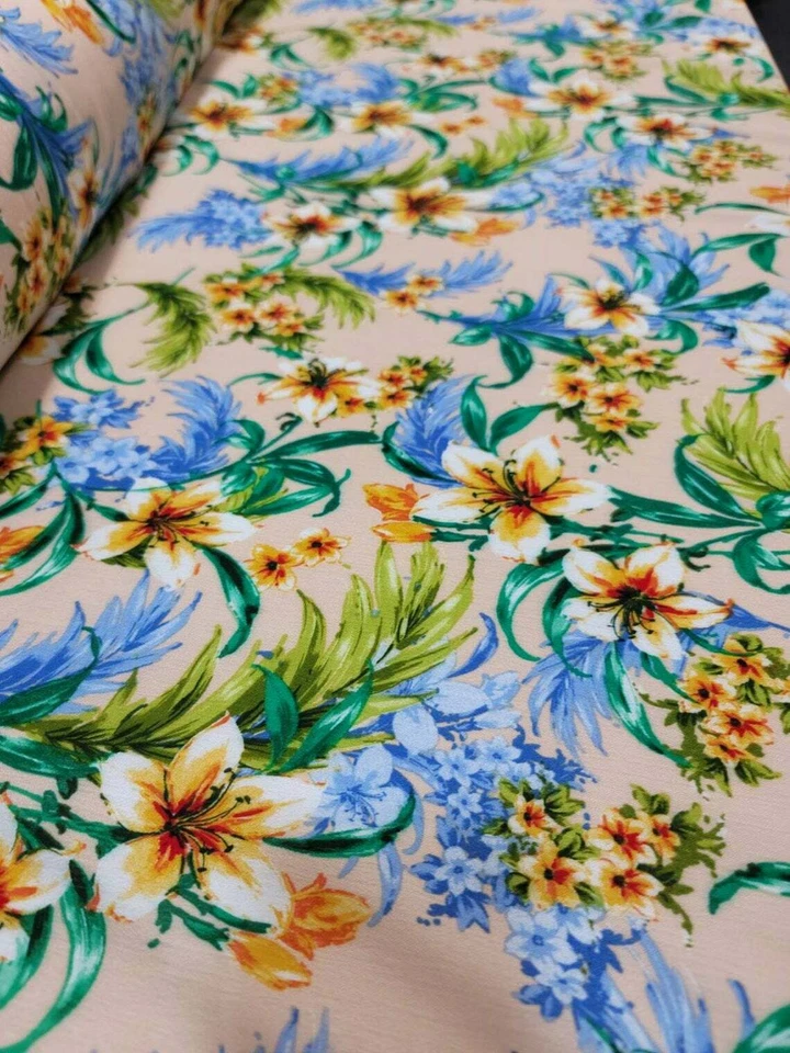 Tela Vendida Por Yarda Rayón Callis Texturizada Floral Flores Tropical Hawaiano Foto 2 de 4
