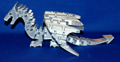 Flexi DRAGON ~ Fidget Toy ~ Flexible Articulating ~ Silver color ~3D Printed USA