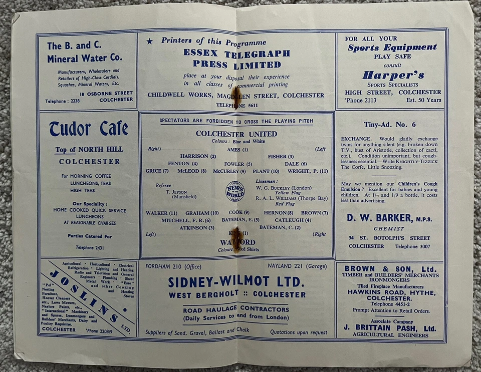 Colchester United v Watford 21st January 1956 - Image 2 of 3