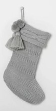 New 20" Long Holiday Knit Stocking Silver Green - Hearth  Hand with Magnolia