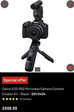 Canon EOS R50 Mirrorless Camera Content Creator Kit Black, 18-45mm Lens