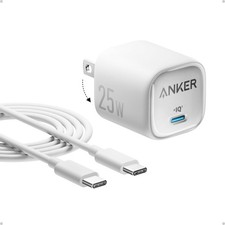 Anker 25W USB C Charger Block, Compact and Foldable, 1pack with cable, White