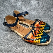 Authentic Mexican Leather Sandals Huaraches Rainbow Mary Jane Womens Size 9