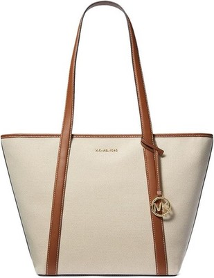 MICHAEL KORS JET SET TRAVEL LARGE TOP ZIP TOTE NATURAL /LUGGAGE
