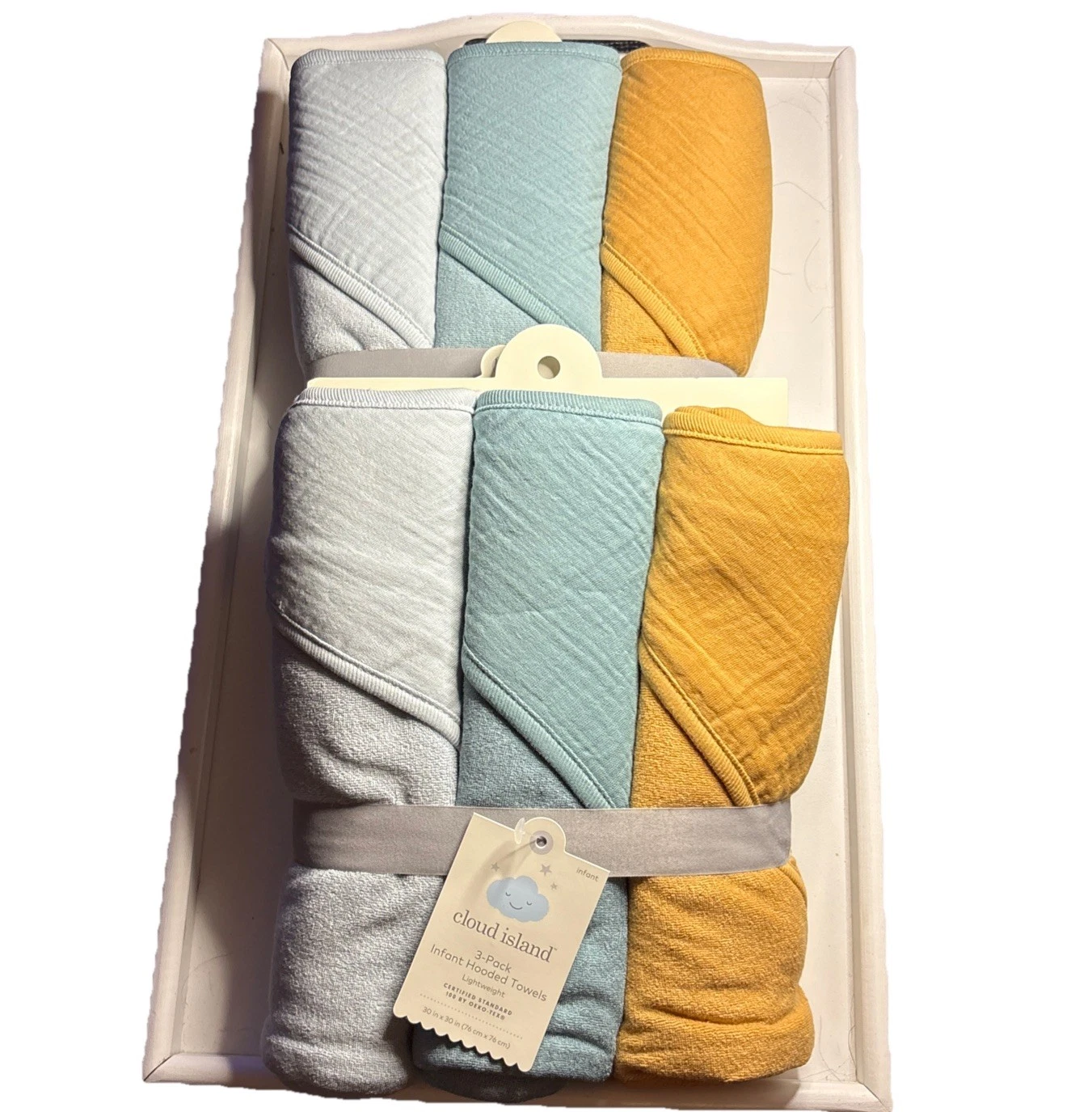 Cloud Island Infant Hooded Towels Lightweight Lot of 6 Neutral Mustard Sage Blue