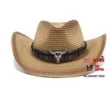 Straw Cowgirl Cowboy Hat Women Men Floppy Packable Wide Brim Sun Medium Brown