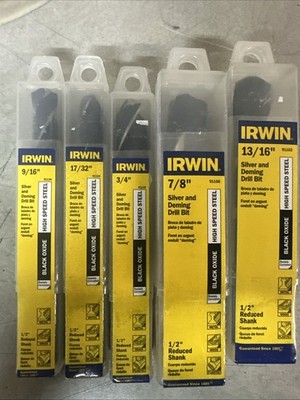 NEW IRWIN Silver & Deming Drill Bit 5pc 9/16  17/32  3/4  7/8  & 13/16 