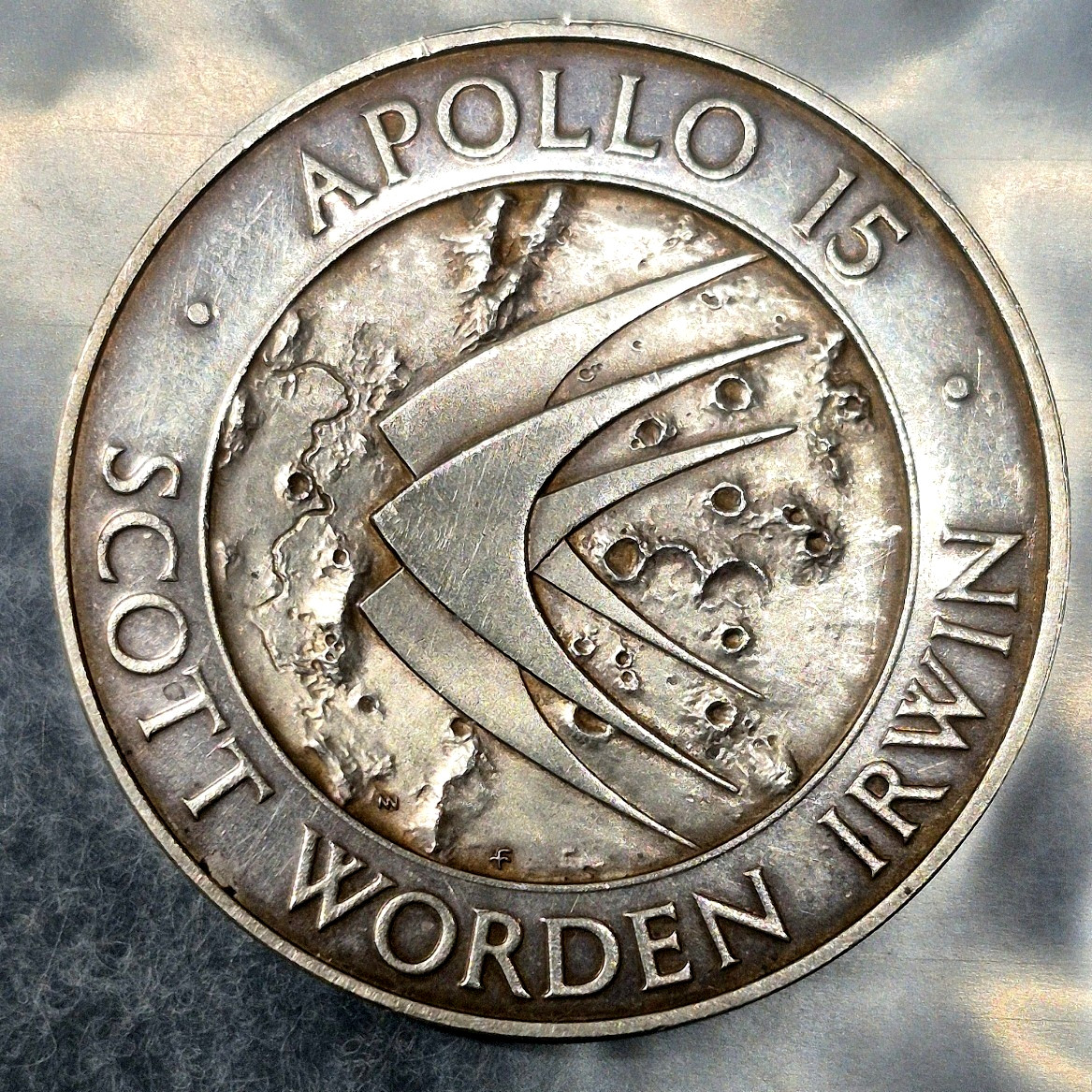 1971 Apollo 15 Scott Worden Irwin Sterling Medal 33g Version Mintage 31851 Toned