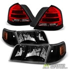 98-11 Crown Victoria Headlights +LED Tail Lights Lamps w/Black Trim Left+Right