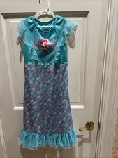 Disney Girl Size 8 Princess Ariel Blue Polyester Night Gown Sleepwear