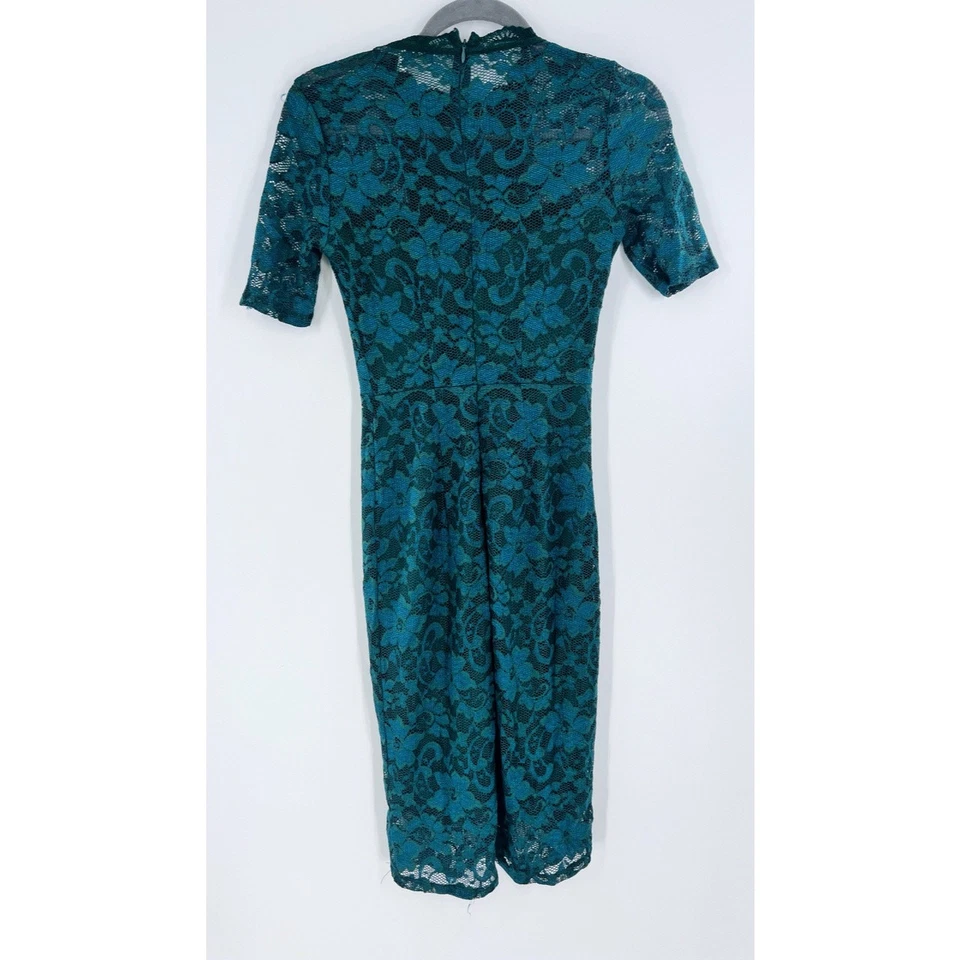 Vestido ceñido al cuerpo casi famoso metálico azul verde encaje longitud té talla pequeña Foto 3 de 4