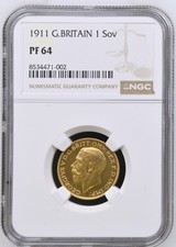 1911 Proof Sovereign, George V, NGC PF64