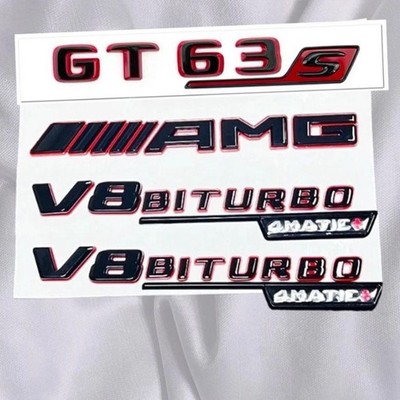 GT63S AMG V8 BITURBO 4MATIC+ Emblem Fender & Rear Gloss Black Red Combo For MB