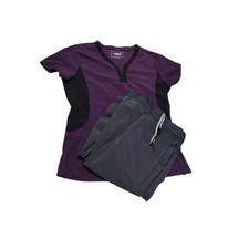 Scrub Top Jogger Pants M Curated Uniform Set Revel Purple Empower Women Gray LOT
