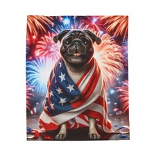 Patriotic Pug Plush Blanket, Cute Cozy Throw, Dog Lover Gift, Fun Gift
