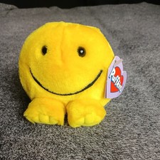 Vintage Puffkins Happy Stuffed Yellow Plush Toy Smile Face with Tag