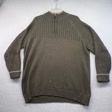 Columbia Men's XL 1/4 Zip Sweater Olive Green Ribbed Knit Mock Neck 100 Cotton