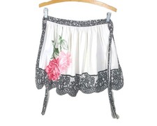 Vintage 50s Pinup Apron Pink Rose Black Lace Print 100 Cotton Kitchen Rare