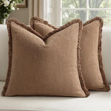 Decorative Linen Fringe Throw Pillow Covers Boho Farmhouse Soft Cushion Cover...