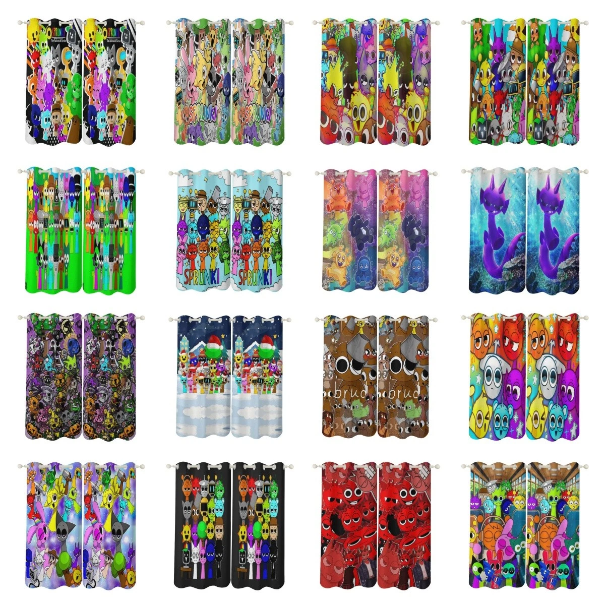 Incredibox Sprunki Thick Blackout Curtains Decors Thermal Ring Top Eyelet Gift
