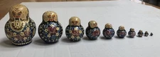 Vintage Wood Hand Painted Russian Matryoshka 10 pc. Nesting Dolls - Signed
