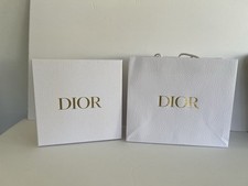 Dior Gift Box White 8 x 8 x 4 Gold w Gift Bag 10.5 x 9 x 4.5 Pebble Texture New