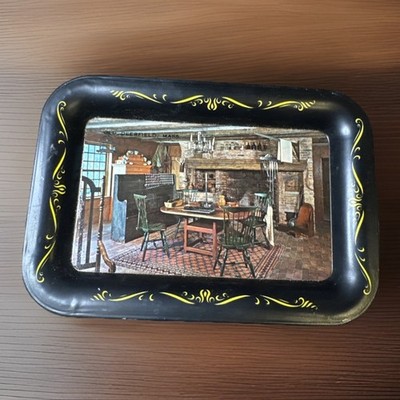 Vintage Lot (2) Deerfield Massachusetts Small Souvenir Metal Trays 4.5  X 6.5 