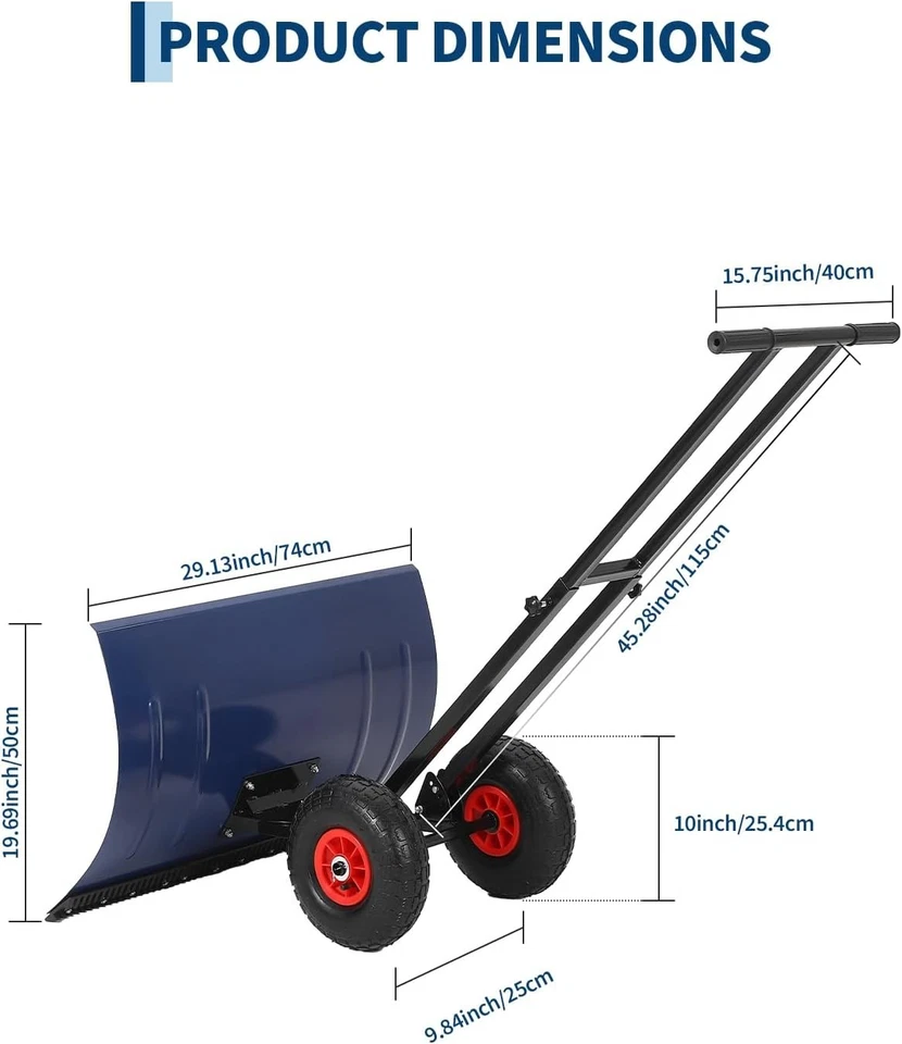 Extra-Large Snow Pusher Shovel With 5 Adjustable Blade Positions Anti-Skid Wheel - Image 2 of 4