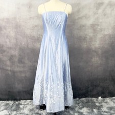 Vintage Regency Floral Gown Dress Womens 11/12 Blue Shimmer Coquette Prom Formal