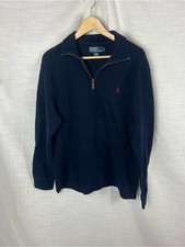 Polo Ralph Lauren Navy 1/4 Zip 100 Cotton Sweater Sweatshirt Men s L