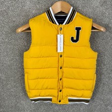 Janie and Jack Boys Yellow Varsity Puffer Vest Chenille J Patch Size 7-8 NEW