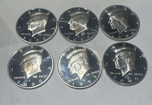 1994-2006-S Kennedy Half Dollar Gem DCam Proof 90% Silver- Six Coins Total