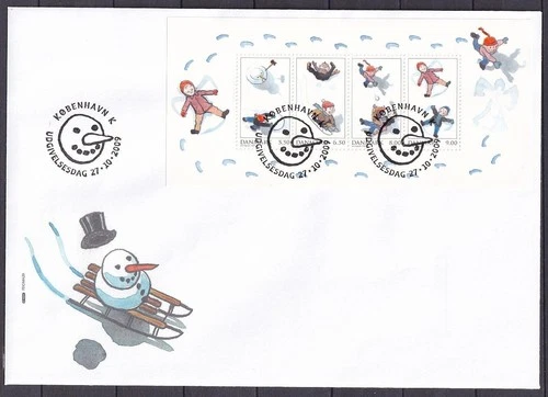 w1847/ Denmark Children in Snow Sheet Block FDC Cover 2009