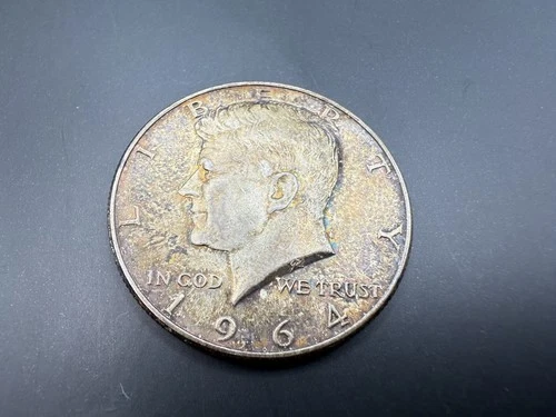 1964 Kennedy Half Dollar, 90% Silver, Uncirculated, Nice Toning, As Shown.