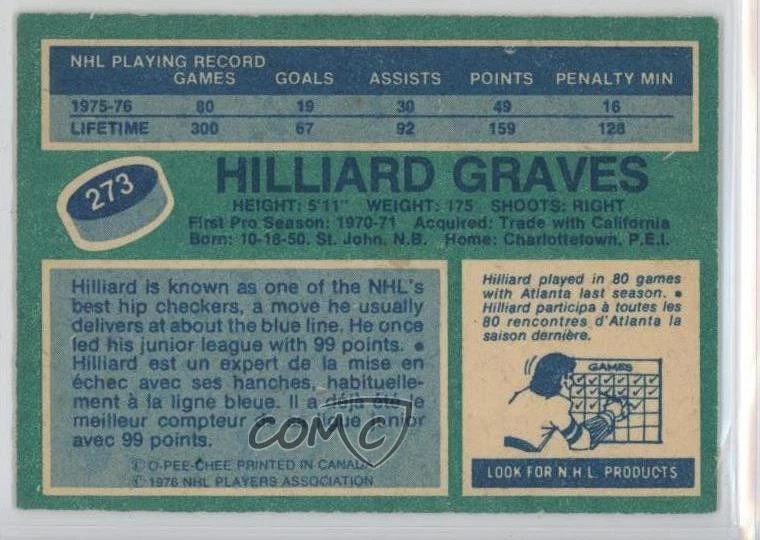 1976-77 O-Pee-Chee Hilliard Graves #273 - Image 2 of 2