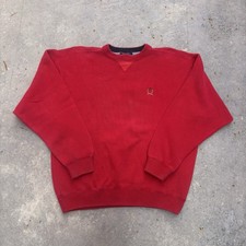 VTG Tommy Hilfiger Sweater Mens 2XL Red Cotton Crewneck Crest Logo Knit Pullover