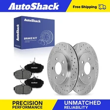 Rear Drilled Slotted Brake Rotors Premium Ceramic Pads for Ford Mustang V6